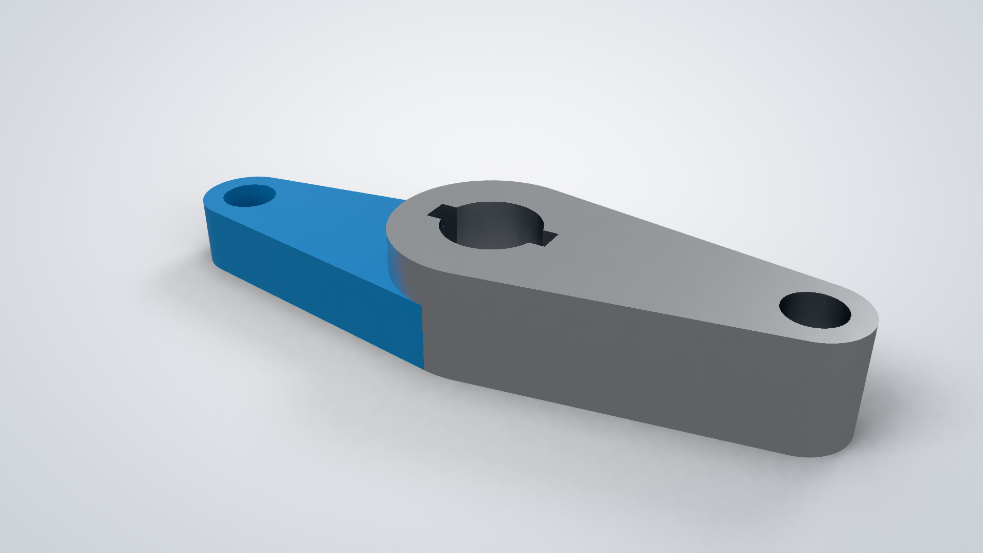 A path-traced render of a two-part lever